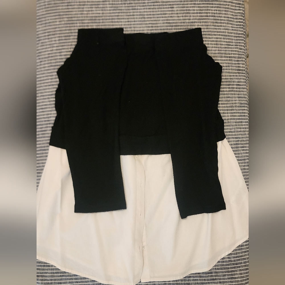 City Chic Off Shoulder Black and White Layered Women's Top